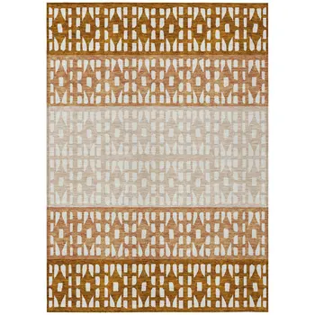 9' X 12' Orange Beige And Ivory Geometric Washable Indoor Outdoor Area Rug