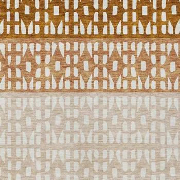 9' X 12' Orange Beige And Ivory Geometric Washable Indoor Outdoor Area Rug