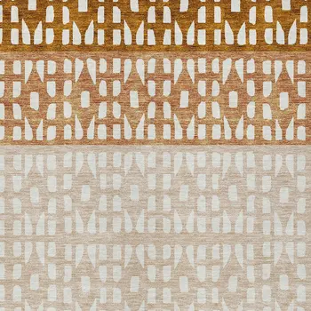10' X 14' Orange Beige And Ivory Geometric Washable Indoor Outdoor Area Rug
