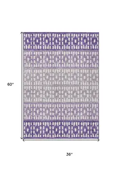 3' X 5' Purple Lavender And Ivory Geometric Washable Indoor Outdoor Area Rug