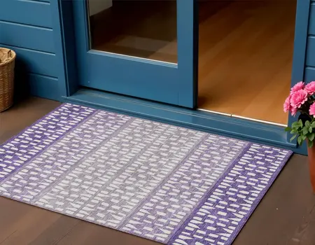 3' X 5' Purple Lavender And Ivory Geometric Washable Indoor Outdoor Area Rug