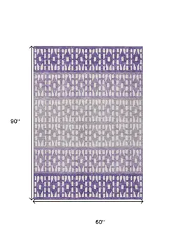 5' X 8' Purple Lavender And Ivory Geometric Washable Indoor Outdoor Area Rug