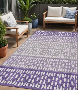 5' X 8' Purple Lavender And Ivory Geometric Washable Indoor Outdoor Area Rug