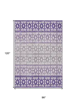 8' X 10' Purple Lavender And Ivory Geometric Washable Indoor Outdoor Area Rug