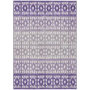 10' X 14' Purple Lavender And Ivory Geometric Washable Indoor Outdoor Area Rug