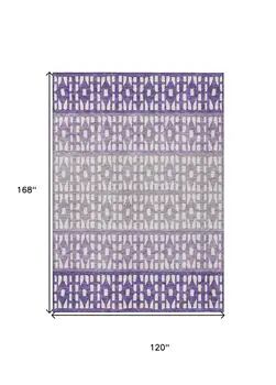 10' X 14' Purple Lavender And Ivory Geometric Washable Indoor Outdoor Area Rug