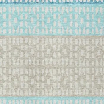 3' X 5' Teal Blue Aqua And Ivory Geometric Washable Indoor Outdoor Area Rug