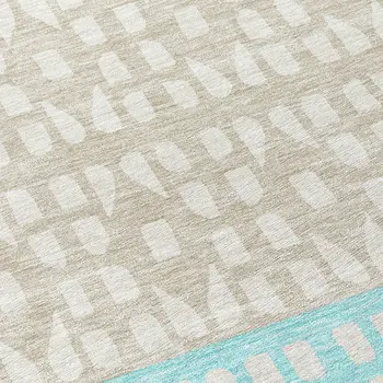 3' X 5' Teal Blue Aqua And Ivory Geometric Washable Indoor Outdoor Area Rug
