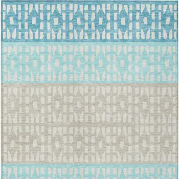 3' X 5' Teal Blue Aqua And Ivory Geometric Washable Indoor Outdoor Area Rug