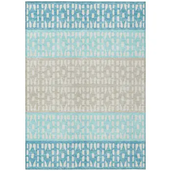 9' X 12' Teal Blue Aqua And Ivory Geometric Washable Indoor Outdoor Area Rug