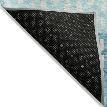 9' X 12' Teal Blue Aqua And Ivory Geometric Washable Indoor Outdoor Area Rug