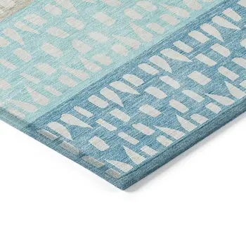 9' X 12' Teal Blue Aqua And Ivory Geometric Washable Indoor Outdoor Area Rug