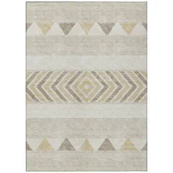 5' X 8' Beige Ivory And Taupe Southwestern Washable Indoor Outdoor Area Rug
