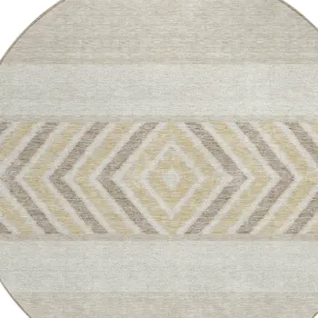 8' Beige Ivory And Taupe Round Southwestern Washable Indoor Outdoor Area Rug