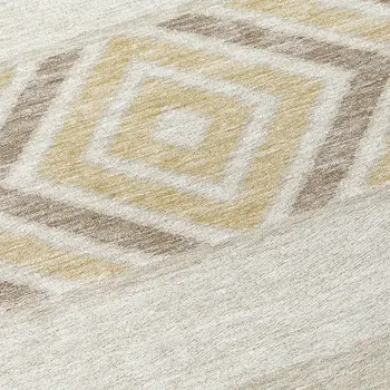 8' Beige Ivory And Taupe Round Southwestern Washable Indoor Outdoor Area Rug
