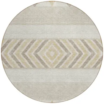 8' Beige Ivory And Taupe Round Southwestern Washable Indoor Outdoor Area Rug