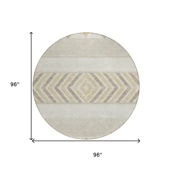 8' Beige Ivory And Taupe Round Southwestern Washable Indoor Outdoor Area Rug
