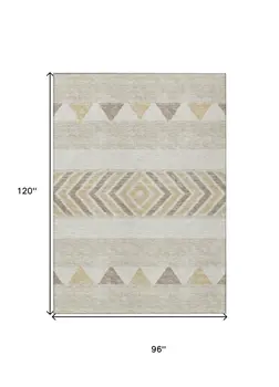8' X 10' Beige Ivory And Taupe Southwestern Washable Indoor Outdoor Area Rug