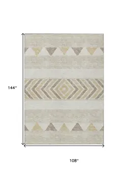 9' X 12' Beige Ivory And Taupe Southwestern Washable Indoor Outdoor Area Rug