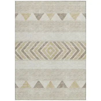 9' X 12' Beige Ivory And Taupe Southwestern Washable Indoor Outdoor Area Rug
