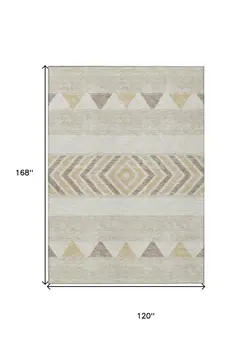 10' X 14' Beige Ivory And Taupe Southwestern Washable Indoor Outdoor Area Rug