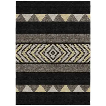 3' X 5' Black Ivory And Wheat Southwestern Washable Indoor Outdoor Area Rug