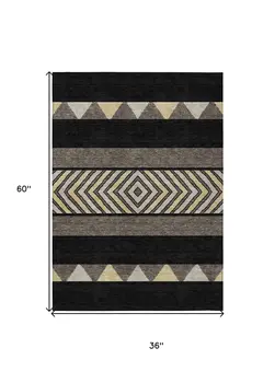 3' X 5' Black Ivory And Wheat Southwestern Washable Indoor Outdoor Area Rug