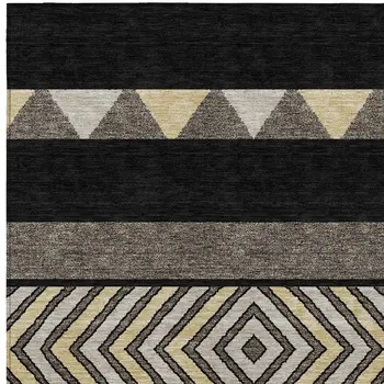 3' X 5' Black Ivory And Wheat Southwestern Washable Indoor Outdoor Area Rug