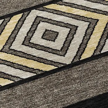 8' Black Ivory And Wheat Round Southwestern Washable Indoor Outdoor Area Rug