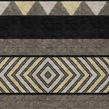 8' X 10' Black Ivory And Wheat Southwestern Washable Indoor Outdoor Area Rug