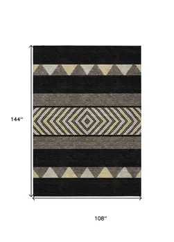 9' X 12' Black Ivory And Wheat Southwestern Washable Indoor Outdoor Area Rug