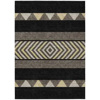 9' X 12' Black Ivory And Wheat Southwestern Washable Indoor Outdoor Area Rug