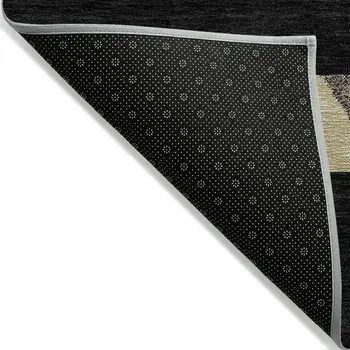 9' X 12' Black Ivory And Wheat Southwestern Washable Indoor Outdoor Area Rug