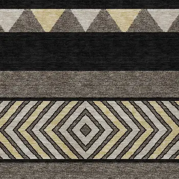 9' X 12' Black Ivory And Wheat Southwestern Washable Indoor Outdoor Area Rug