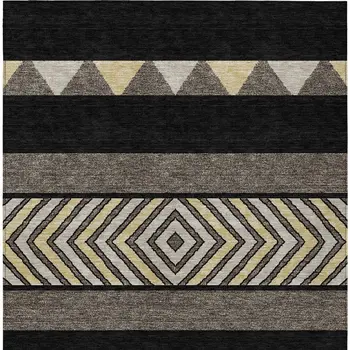10' X 14' Black Ivory And Wheat Southwestern Washable Indoor Outdoor Area Rug