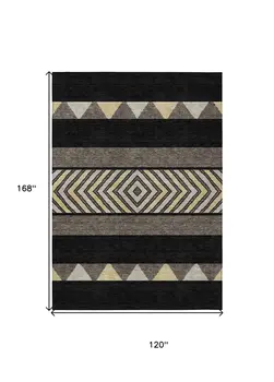 10' X 14' Black Ivory And Wheat Southwestern Washable Indoor Outdoor Area Rug