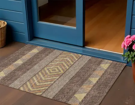 3' X 5' Brown Wheat And Copper Southwestern Washable Indoor Outdoor Area Rug