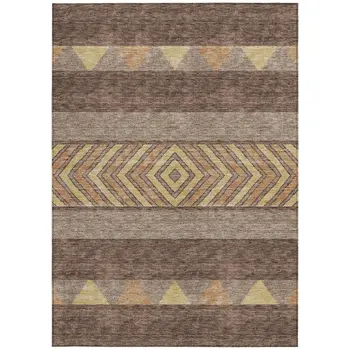 3' X 5' Brown Wheat And Copper Southwestern Washable Indoor Outdoor Area Rug