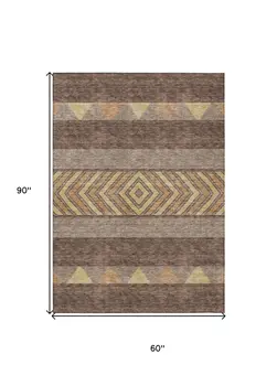 5' X 8' Brown Wheat And Copper Southwestern Washable Indoor Outdoor Area Rug