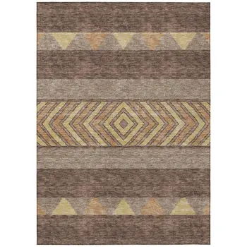 5' X 8' Brown Wheat And Copper Southwestern Washable Indoor Outdoor Area Rug