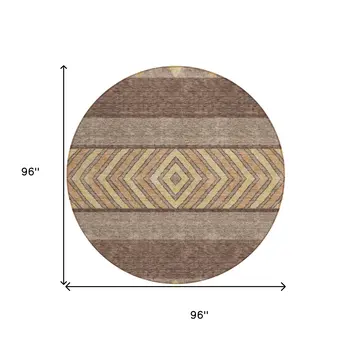 8' Brown Wheat And Copper Round Southwestern Washable Indoor Outdoor Area Rug