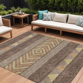 8' X 10' Brown Wheat And Copper Southwestern Washable Indoor Outdoor Area Rug