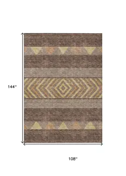 9' X 12' Brown Wheat And Copper Southwestern Washable Indoor Outdoor Area Rug