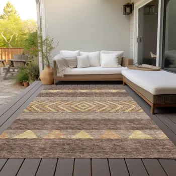 10' X 14' Brown Wheat And Copper Southwestern Washable Indoor Outdoor Area Rug