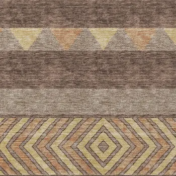 10' X 14' Brown Wheat And Copper Southwestern Washable Indoor Outdoor Area Rug