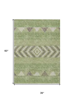 3' X 5' Green Taupe And Ivory Southwestern Washable Indoor Outdoor Area Rug