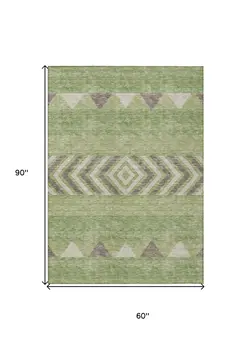 5' X 8' Green Taupe And Ivory Southwestern Washable Indoor Outdoor Area Rug