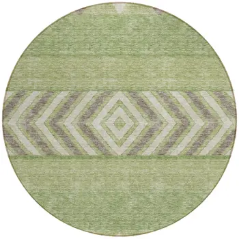 8' Green Taupe And Ivory Round Southwestern Washable Indoor Outdoor Area Rug
