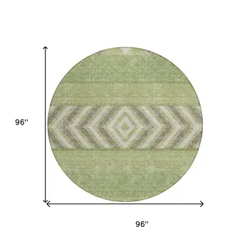 8' Green Taupe And Ivory Round Southwestern Washable Indoor Outdoor Area Rug