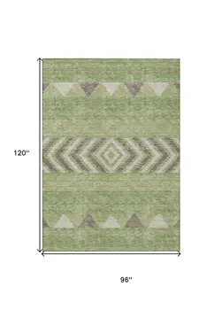 8' X 10' Green Taupe And Ivory Southwestern Washable Indoor Outdoor Area Rug